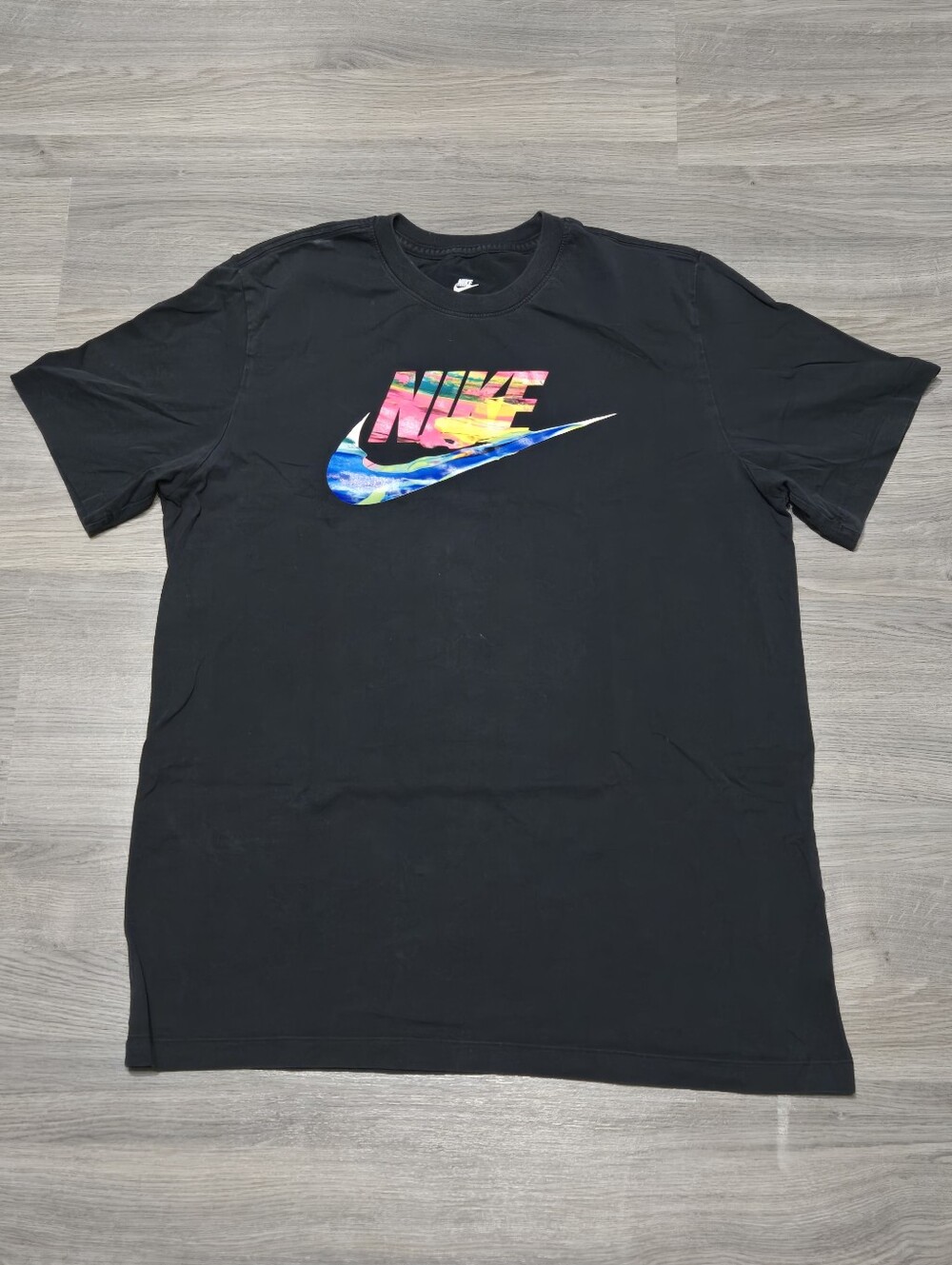 Nike Black Short-Sleeve Tee with Multicolor Swoosh